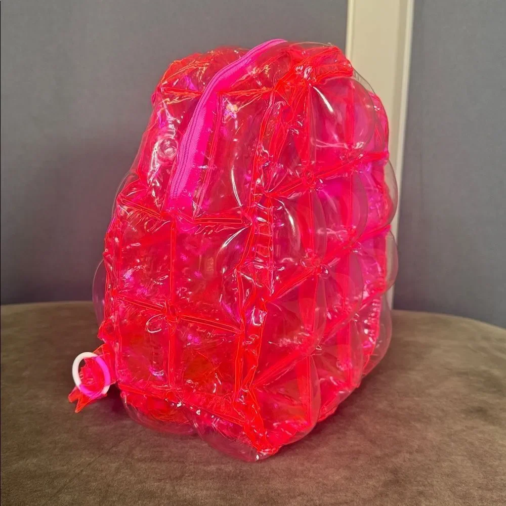 Pink Inflatable Bubble Backpack Zipper Closure One Size NEW